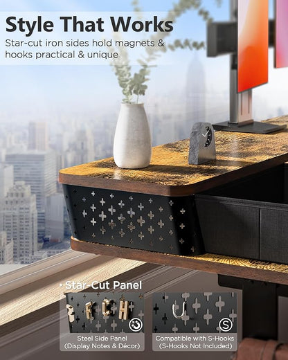 48x24 Inch Standing Desk with Double Drawers,C-Clamp Mount Compatible,Electric Adjustable Height Computer Stand Up Desks, Home Office Sit Stand Table with 3 Preset Heights & Hooks, Rustic Brown