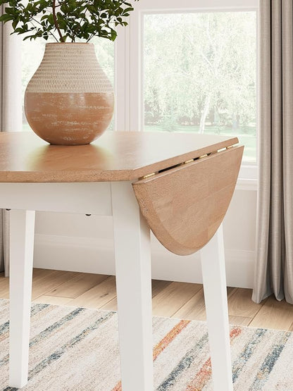 Signature Design by Ashley Gesthaven Farmhouse Dining Drop Leaf Table with 4 Legs, Light Brown & White