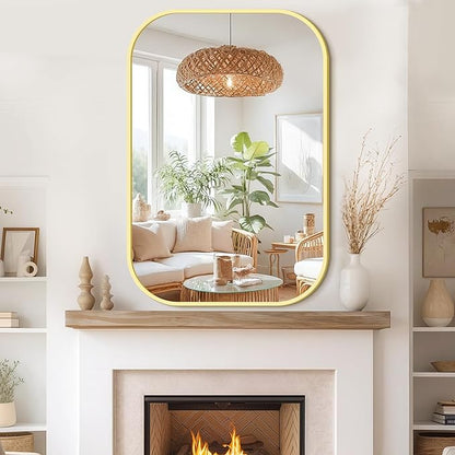 Bathroom Mirrors for Over Sink, 28x40 Gold Vanity Mirror for Bathroom Sink, HD Shatterproof Squircle Wall Mirror for Bathroom Washroom Lavatory Restroom Metal Frame