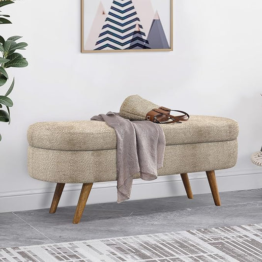 NicBex Ottoman Bench with Storage for Bedroom, 43.5" Upholstered End of Bed Bench with Rubber Wood Legs, Linen Storage Bench for Living Room or Entryway,