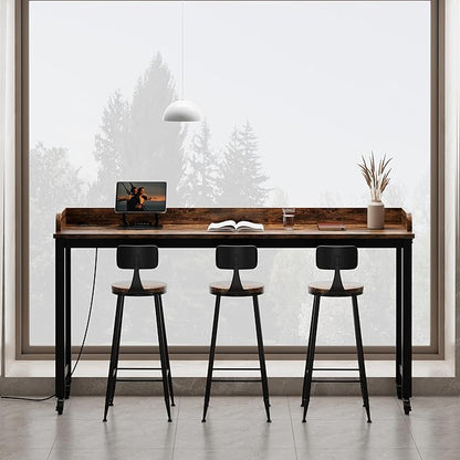 70.8" Standing Desk with Charging Station, Extra Long Desk on Wheels for Standing and Sitting, Sofa Table Behind Couch with Power Outlets and USB Ports, Easy Assembly, Walnut