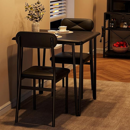 GarveeHome Dining Table Set for 2, Kitchen Table with Upholstered Chairs for Kitchen Room and Small Spaces (Black, Table with 2 Chairs)