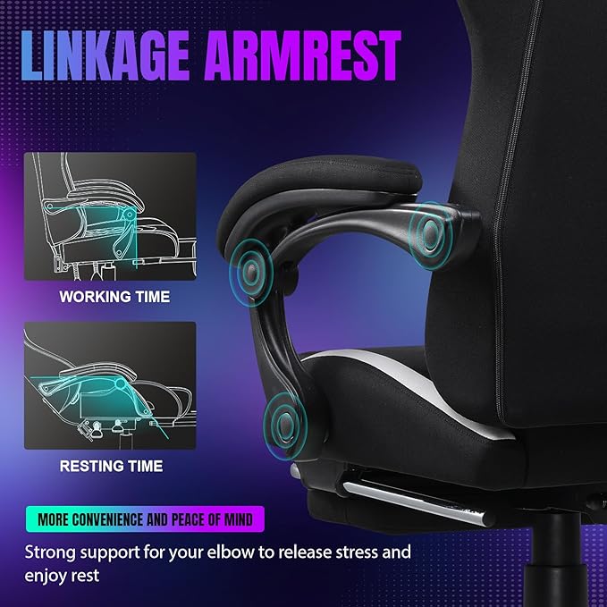GTRACING Gaming Chair with Foot Rest & Racing Style RGB LED Lights, Breathable Fabric for Home Office Desk, Ergonomic High Back Computer Chair with Headrest & Lumbar Support, RGB Black