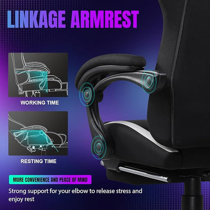 GTRACING Gaming Chair with Foot Rest & Racing Style RGB LED Lights, Breathable Fabric for Home Office Desk, Ergonomic High Back Computer Chair with Headrest & Lumbar Support, RGB Black