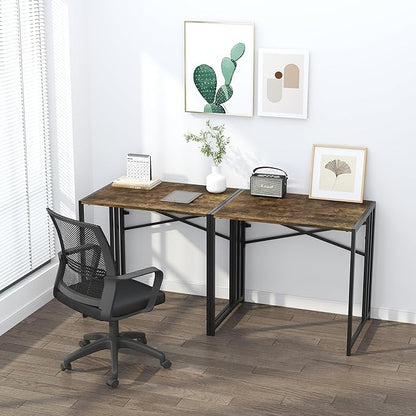 32 inch Small Folding Computer Desk, Writing Gaming Computer Desk for Small Spaces, No Assembly Required Home Office Desk, Rustic Brown