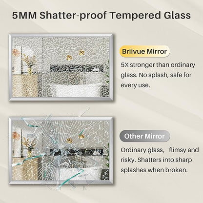 48x32 Inch Silver Bathroom Mirror for Wall, Thick Metal Framed Rectangle Mirrors for Over Sink, Bedroom, Living Room, Entryway, Anti-Rust, HD Tempered Glass