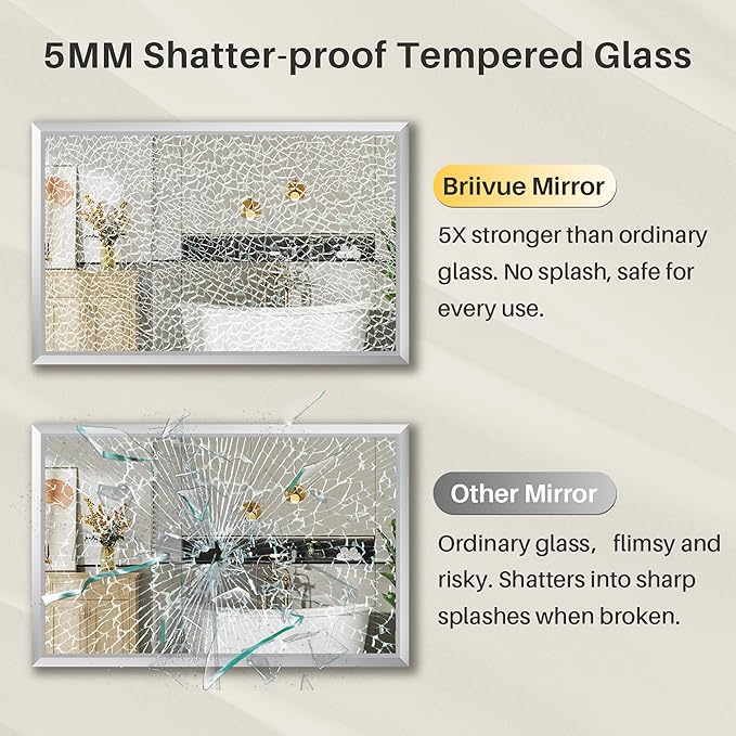 55x36 Inch Silver Bathroom Mirror for Wall, Thick Metal Framed Rectangle Mirrors for Over Sink, Bedroom, Living Room, Entryway, Anti-Rust, HD Tempered Glass