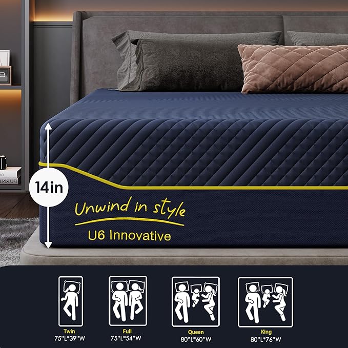 SDHYL King Mattress 14 Inch, Luxury Cooling Gel Memory Foam, Zero Motion Transfer for Partners, Bed in a Box CertiPUR-US Certified & Fiberglass Free, Washable Cover, 80"*76"