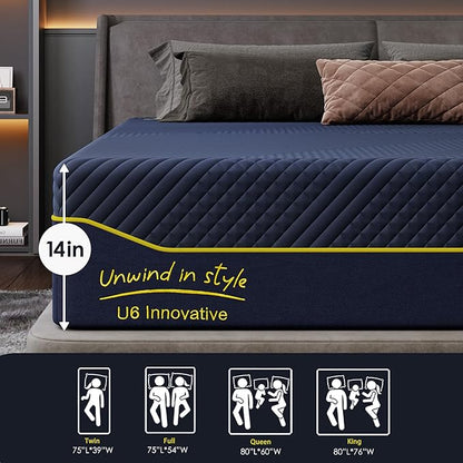 SDHYL King Mattress 14 Inch, Luxury Cooling Gel Memory Foam, Zero Motion Transfer for Partners, Bed in a Box CertiPUR-US Certified & Fiberglass Free, Washable Cover, 80"*76"