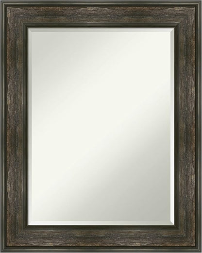 Amanti Art Brown Wall Mirror 30x24 Rail Rustic Char Rectangle Bathroom Mirror for Wall Decor Living Room, Medium Rustic Farmhouse Frame, Hangs Horizonally and Vertically, Bathroom Decor, Beveled Edge