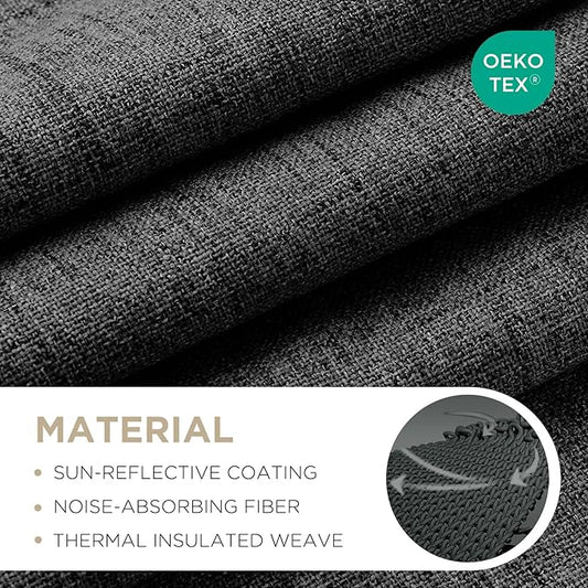 Joydeco 100% Blackout Curtains for Bedroom - Natural Linen Curtains 52"W x 72"L Long, Thermal Insulated 2 Panels Black Light Blocking Drapes, Rod Pocket & Back Tabs, Darkening Privacy for Living Room