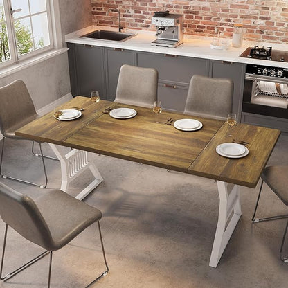 GarveeHome 70.8 Inch Dining Table 4-6 Person, Kitchen Table with Heavy Duty Metal Legs, Farmhouse Dining Room Table for Kitchen, Living Room