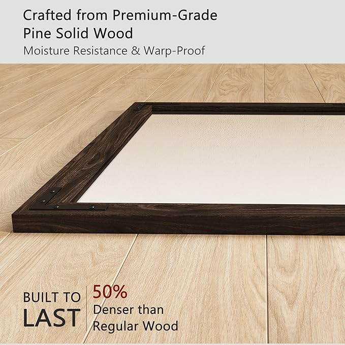 VocalStar Black Wood Framed Mirror 22 x 30 Inch, Rustic Natural Black Wooden Rectangle Bathroom Vanity Wall Mirror for Farmhouse Boho Decor, 1/4-inch Shatterproof Glass | Waterproof
