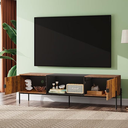 WLIVE Modern TV Stand for 65 Inch TV, Mid Century Entainment Center with Storage, TV Console with Open Shelf and 2 Cabinets for Bedroom and Living Room, TV Cabinet with Metal Legs, Rustic Brown