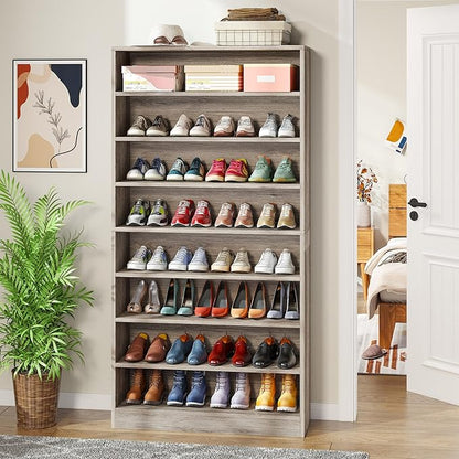 Tribesigns Tall Shoe Cabinet, 9 Tiers 40-45 Pairs Heavy Duty Wood Freestanding Shoe Storage Cabinet, 70.8'' Tall Shoe Cabinet with Open Storage for Entryway (Beige Gray)