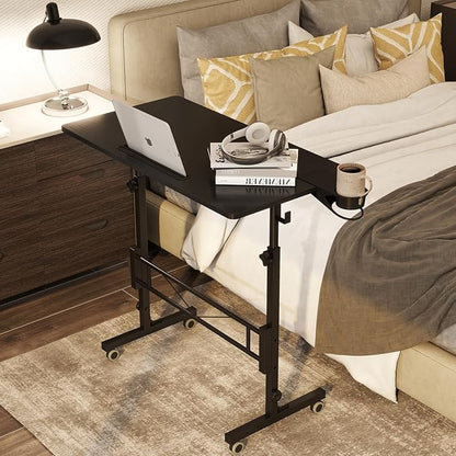 Hadulcet Small Standing Desk Adjustable Height, Mobile Stand Up Desk with Wheels, Portable Walking Pad Table Stand, Rolling Laptop Cart for Standing or Sitting, Black