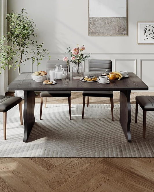 LITTLE TREE Modern Dining Table for 4-6, 63-Inch Rectangular Black Kitchen Table, Wood Kitchen & Dining Room Furniture