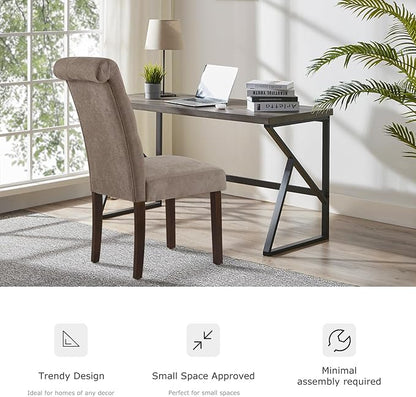 COLAMY Button Tufted Dining Chairs Set of 6, Parsons Upholstered Fabric Dining Room Chairs Kitchen Chairs with Wood Legs and Padded Seat, Taupe