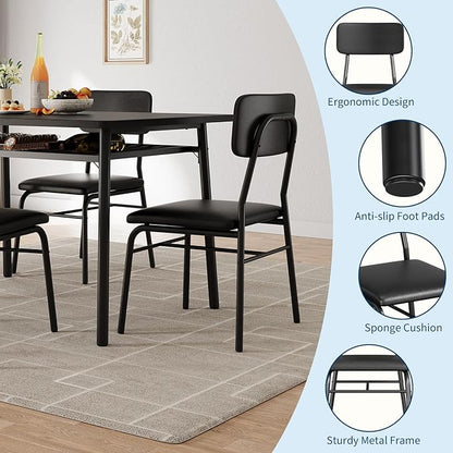 3-Piece Dining Table Set for 2, Wood Kitchen Table Set with Built-in Storage Rack,Small Kitchen Table with Upholstered Chairs and Metal Frame for Small Spaces，Black Wood Grain Color