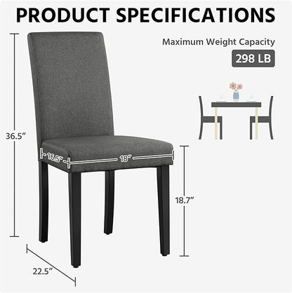 Yaheetech Dining Chairs Set of 2 Fabric Upholstered Parson Kitchen Chairs with Padded Seat and Solid Wood Legs for Dining Room/Restaurant, Dark Gray