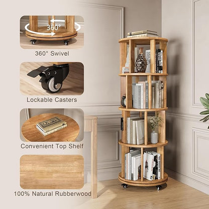 4-Tier Rotating Bookshelf, 360° Spinning Stackable Bookcase, Freestanding Bookshelf for Home Office Study Room Bedroom Living Room