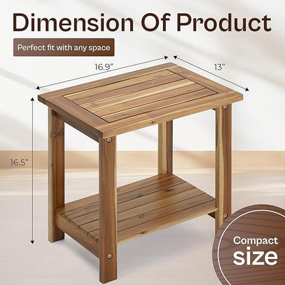 Adirondack Side Table – Weather-Resistant Rectangular End Table for Patio, Garden, Lawn, or Living Room | Indoor & Outdoor Wood Side Table, Rustic Style (Natural)