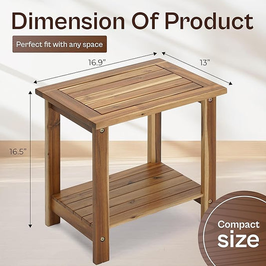 Adirondack Side Table – Weather-Resistant Rectangular End Table for Patio, Garden, Lawn, or Living Room | Indoor & Outdoor Wood Side Table, Rustic Style (Natural)