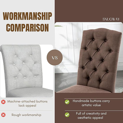 Tufted Upholstered Parsons Dining Chair Set Fabric Diner Accent Stylish Modern Kitchen Living Room with Button Sturdy Solid Wood Legs