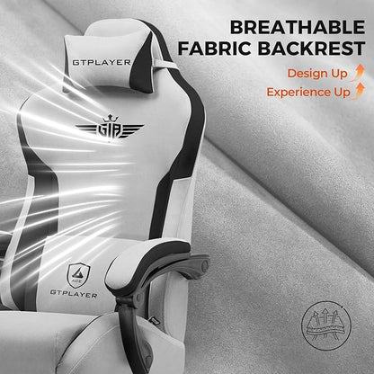 GTPLAYER Gaming Chair Fabric with Footrest, Big and Tall Game Chair High Back Computer Office Chair with Lumbar Support for Adults, Ergonomic Swivel Games Chair with Cushion Gaming Grey