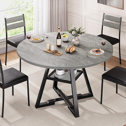 Round Dining Table for 4,Kitchen Dining Room Circle Dinner Pedestal Table,Space Saving Wood Kitchen & Dining Room Furniture, 42In,Grey