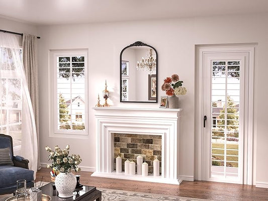 Keonjinn Antique Arch Mirror 20" x 30", Black Ornate Vintage Mirror, Baroque Decorative Mirrors for Mantle, Bathroom, Living Room, Hallway, Fireplace, Flench Cleat Mounting
