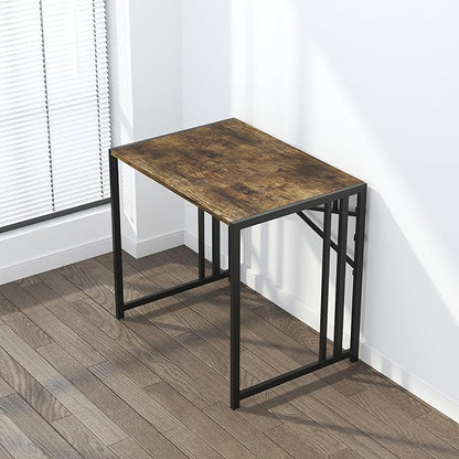 32 inch Small Folding Computer Desk, Writing Gaming Computer Desk for Small Spaces, No Assembly Required Home Office Desk, Rustic Brown