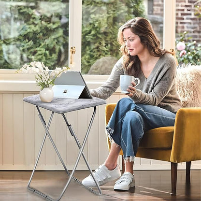 Garden 4 You TV Tray Table, Folding Dinner Tray With No Assembly Required, Sturdy Foldable Snack Eating Table for Living Room, 2PCS (White Marble)