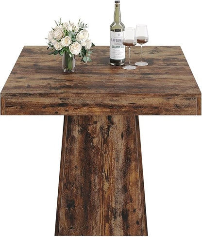 Tribesigns Square Dining Table for 4, 31.5-Inch Small Kitchen Table with Sturdy Pedestal Base, Farmhouse Dinner Table for Dining Room, Living Room, Kitchen (Vintage Brown)