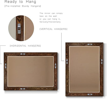 Maple Rustic Mirror Rectangular Barnwood Framed Wall Mirror for Home Decor, Vertical or Horizontal Hanging, 41x29