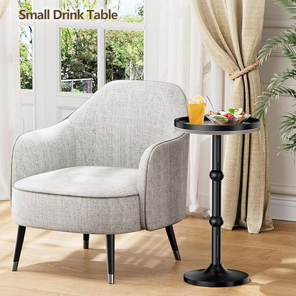 Small Round Side Table, Coffee Drink Table for Small Spaces, Modern Night Stand with Metal Leg, Weighted Iron Base Pedestal Round End Tables for Living Room, Bedroom, Narrow Corners,Sofa Couch