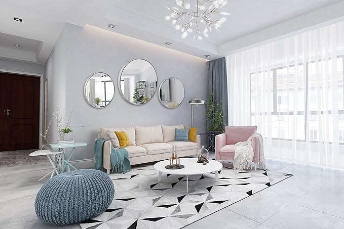 FrameWorks 24" Deluxe Contemporary Silver Circular Aluminum Mirror