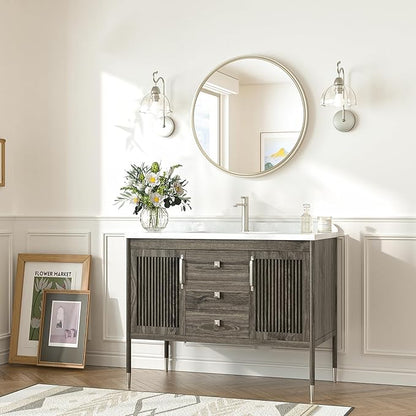 TokeShimi 18 in Round Brushed Nickel Mirror Bathroom, Shatterproof Bathroom Vanity Mirror Circle, 18x18 Silver Round Mirrored Farmhouse Aluminum for Entryway, Bedroom, Restroom, Vanity, Living Room