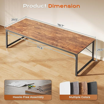PRAISUN 78.7 X 29.5 Inch Computer Desk with Deeper Desktop, Long Gaming Office Writing Work Desk for Home Office, Study, Bedroom, Work from Home, Metal Frame, Rustic Brown