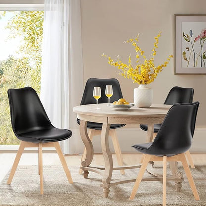 OLIXIS Dining Chairs Set of 4 Mid-Century Modern Dinning Chairs, Living Room Bedroom Outdoor Lounge Chair PU Leather Cushion and Wood Legs, Black