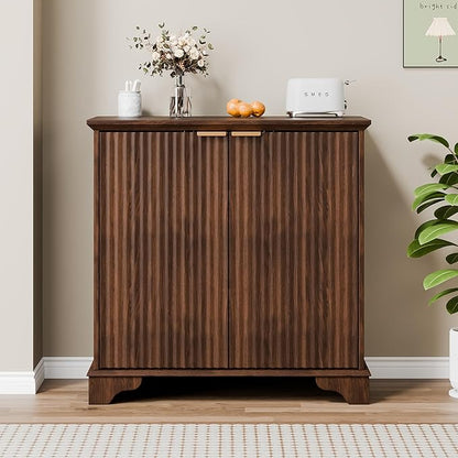 31" Buffet Sideboard Cabinet with Storage, 2 Door Coffee Bar Cabinet Credenza with Shelves, Console Table for Entryway Kitchen, Walnut
