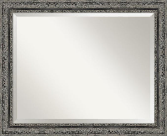 Amanti Art Bathroom Mirror for Over Sink, 27x33 Filigree Matte Black Rectangle Vanity Mirror, Large Traditional Frame, Hangs Horizonally and Vertically, Bathroom Wall Decor, Beveled Edge