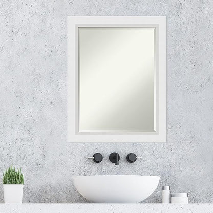 Amanti Art White Bathroom Mirror for Over Sink, 28x22 Blanco White Rectangle Vanity Mirror, Medium Modern Contemporary Wood Frame, Hangs Horizonally and Vertically, Bathroom Wall Decor, Beveled Edge