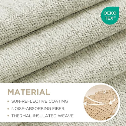 Joydeco 100% Blackout Curtains for Bedroom - Natural Linen Curtains 52" W x 96" L Long, Thermal Insulated 2 Panels Light Beige. Room Darkening Light Blocking Drapes for Living Room