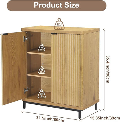 Buffet Cabinet with Storage Accent Sideboard Modern Credenza with 2 Doors & 3 Shelves Fluted Media Console for Living Room Kitchen Dining Room Hallway (Natural Oak)