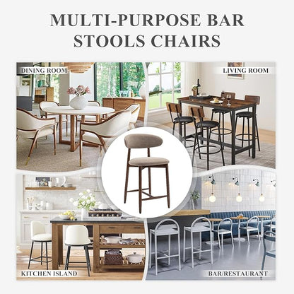 COLAMY Bar Stools Set of 2, Counter Height Barstools, Upholstered Counter Stools with Wood Legs for Kitchen Island Dining Room, Camel