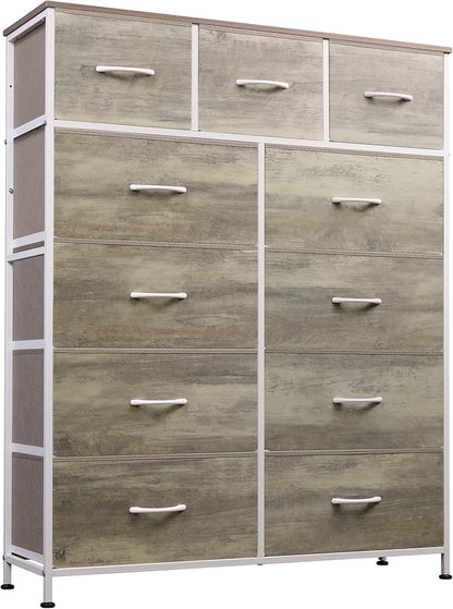 WLIVE Storage Organizer Unit with 11 Fabric Bins, Storage Drawers Organizer with Steel Frame, Tall Storage Tower Organizaton for Living Room, Hallway, Office, Greige