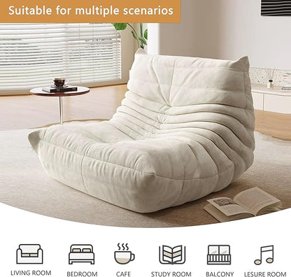 Bean Bag Chair - Memory Foam Bean Bag Chair for Adults, Comfy High-Resilience Single Sofa, Small Space Floor Chair, Chaise Lounge for Living Room, Bedroom (Beige, Wrinkles)