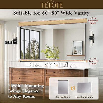 TETOTE 72 x 36 Black Vanity Mirror Large Black Mirror for Living Room Matte Metal Frame, Tempered Glass, Modern Farmhouse Wall Mounted Mirror for Decorative(Horizontal/Vertical)