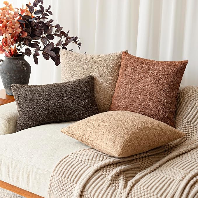 Foindtower Pack of 2 Textured Boucle Throw Pillow Covers Accent Solid Pillow Cases Decorative Cozy Soft Couch Cushion Case for Chair Sofa Bedroom Living Room Home Decor 20x20 Inch Burnt Orange Hazel